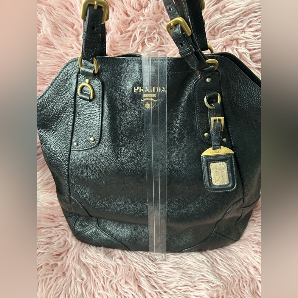 Prada Black Leather Tote with Gold Accents - Picture 14 of 16